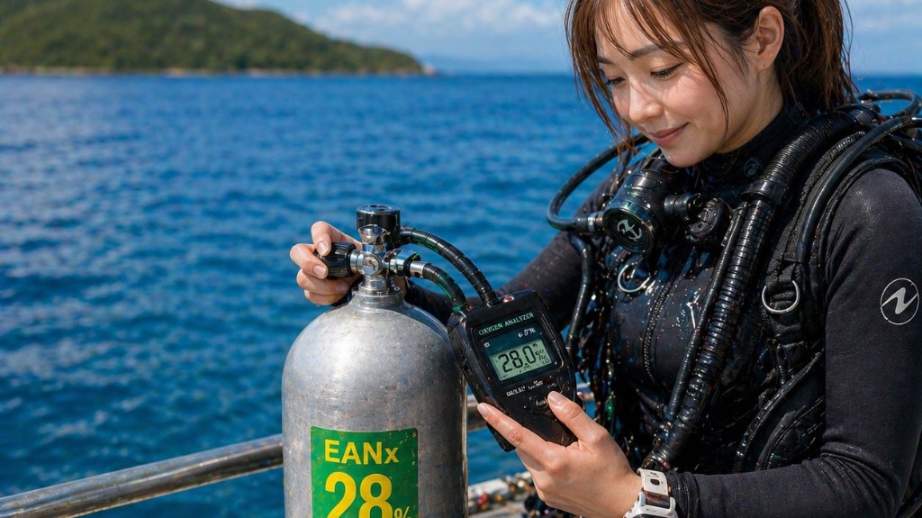 エンリッチド・エアを使った海のダイビングと水中撮影のイメージ