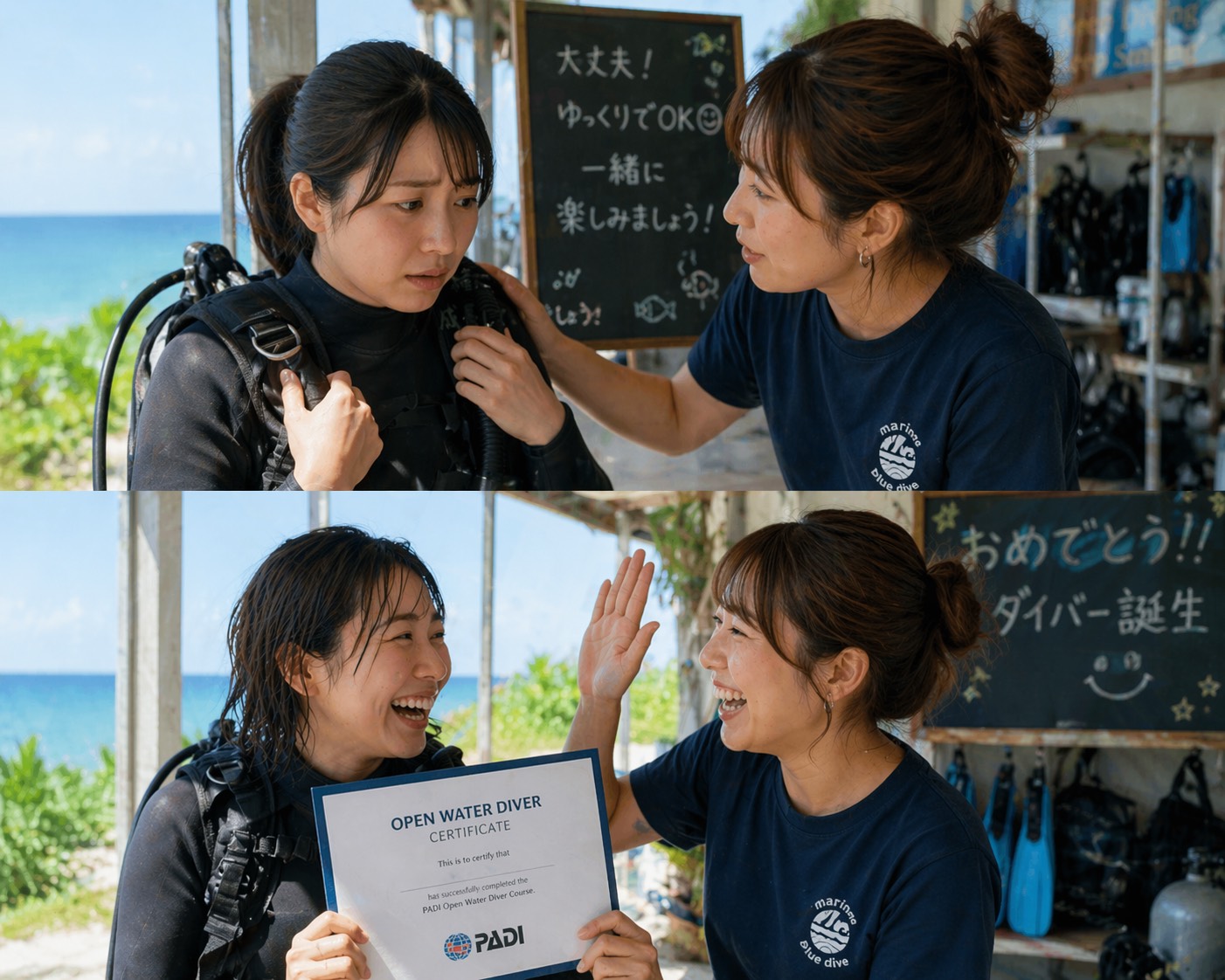 ライセンス講習で不安だった様子から卒業認定証を手にした笑顔までの様子